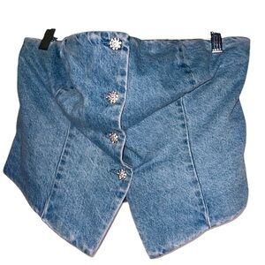 H&M Denim Corset Top L NWT – Rhinestone Button Bustier, Structured Cotton